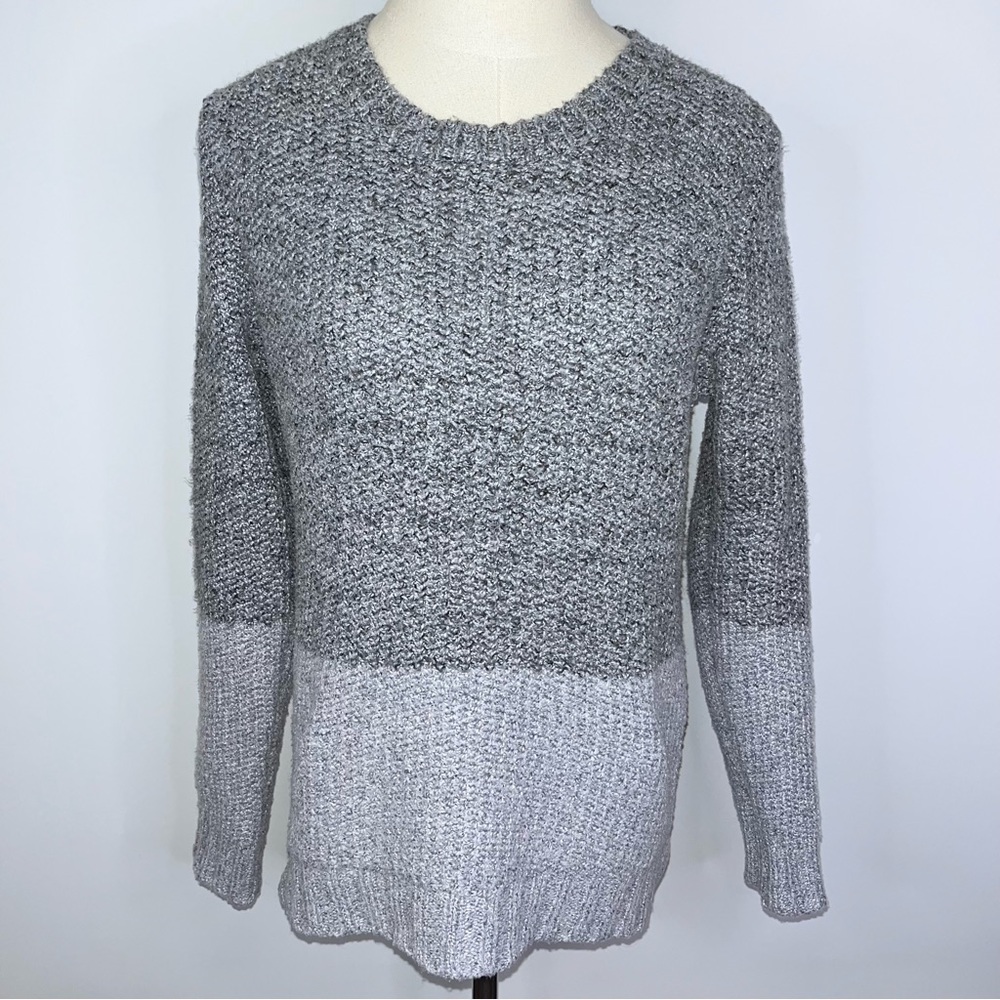 FATE Gray Color Block Monochromatic Knit Pullover Crew Neck Sweater Medium